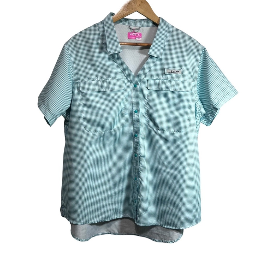 Habit Womens Check Fishing‎ Top 2XL Turquoise Outdoor Hiking Lightweight  Vented